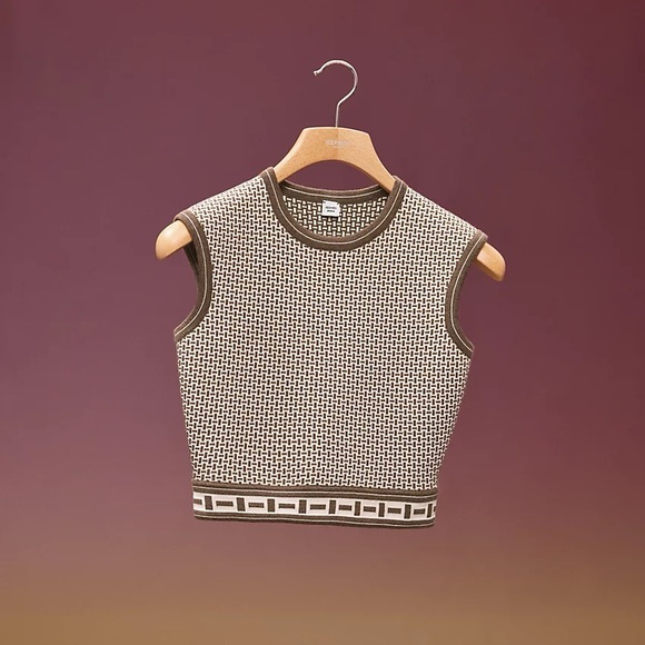 NWT Hermes “Mosaique" sleeveless cropped sweater size 38 - Picture 1 of 10